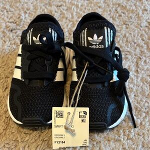 Adidas Kids Black and White Swift Run Sneakers